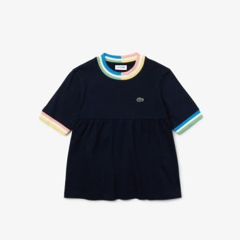 Lacoste Flounced Cotton T-shirt - Tričko Dětské Tmavě Blankyt Blankyt / Bílé | CZ-JIyRPX